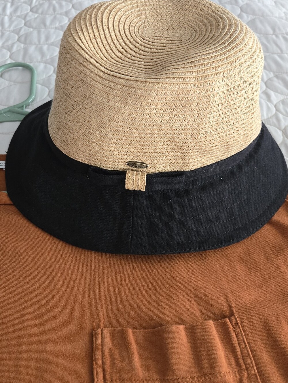 Scala Paper Straw Bucket Hat with Black Brim Beach Travel Pool Lake Market Boat